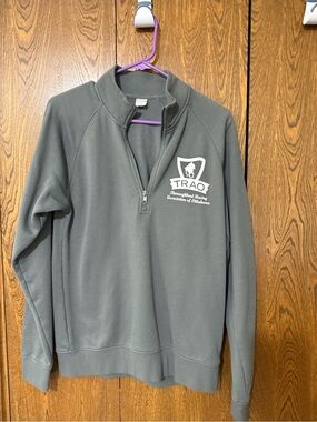 TRAO Gray Quarter-Zip Pullover with Horse Racing logo front and back.